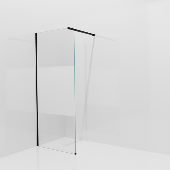 Balmani Modular douche à l'italienne: 90 x 200 cm, Verre transparent avec bande matte, avec coating, Profil Noir mat