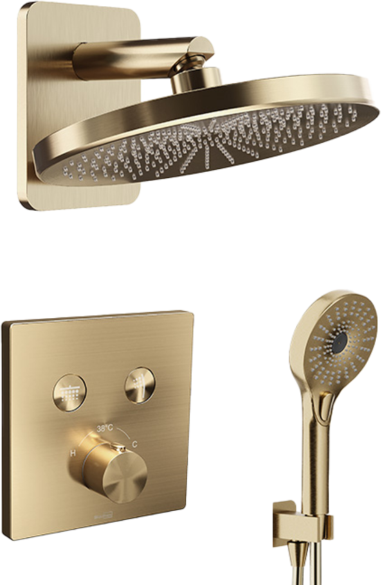 Blaufoss Smartbox Switch-line robinet thermostatique Colonne de douche de pluie encastré avec douche de tête 25cm brushed champagne gold