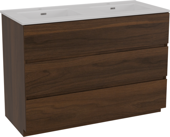 Storke Edge meuble salle de bains à poser 120 x 52 cm noyer avec Kera double vasque en céramique blanc mat