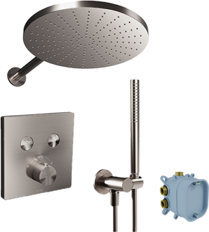 Blaufoss Smartbox Switch-line thermostatische kraan Inbouw regendoucheset met regendouchekop 30 cm brushed CoolMetal