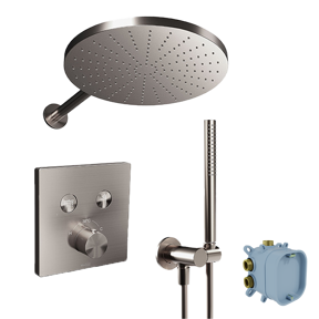 Blaufoss Smartbox Switch-line Duschsystem: Unterputz, inkl. Thermostat-Duscharmatur, inkl. Duschkopf, 30 cm, Brushed CoolMetal