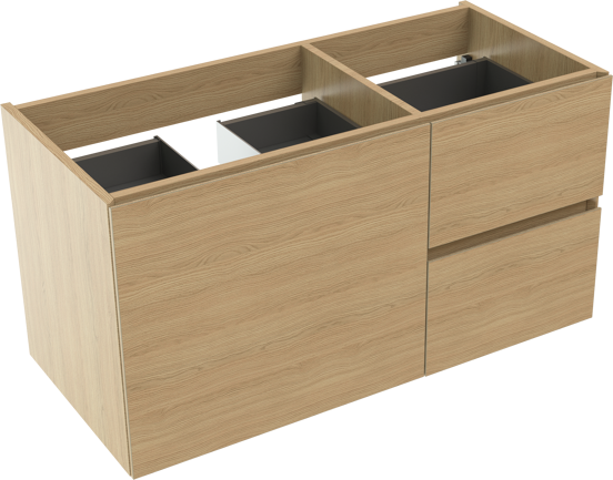 Storke Edge zwevende wastafelonderkast 100 x 46 cm asymmetrisch links naturel eiken 3 lades