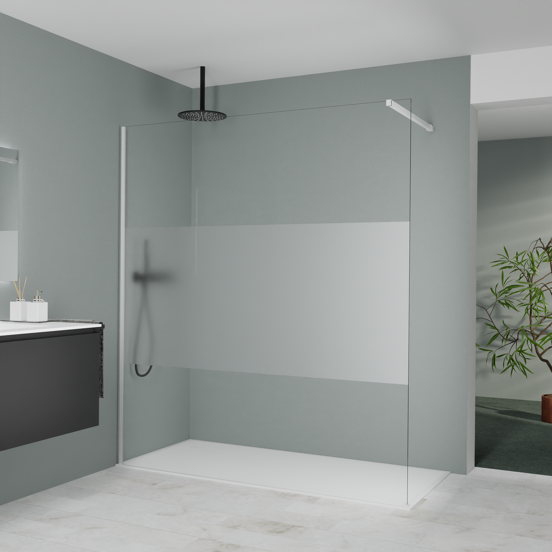 Balmani Modular Walk-In Dusche: 180 x 200 cm, Klarglas mit mattiertem Streifen, Profil Weiß matt