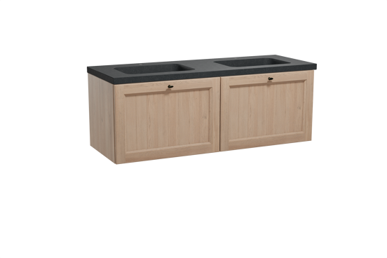 Balmani Lemon meuble salle de bains suspendu 150 x 55 cm chêne vieilli avec Napoli double vasque en granit noir