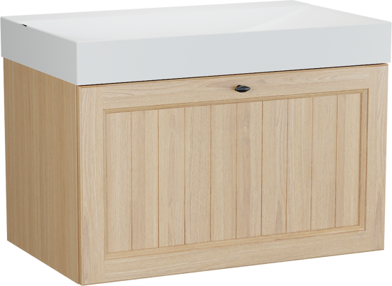 Balmani Lemon meuble salle de bains suspendu 90 x 55 cm, placage chêne naturel avec Wave plan simple en blanc mat