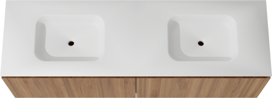 Balmani Eclips zwevend badkamermeubel 180 x 55 cm Teak met Eclips dubbele wastafel in Solid Surface mat wit