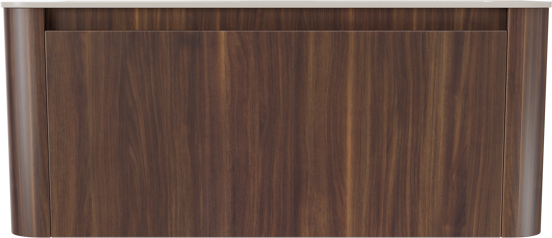 Storke Soft hängendes Möbelstück Set: 120 x 46 cm, Nussbaum, mit Mata Soft Doppelwaschtischplatte Solid Surface Beige Granit