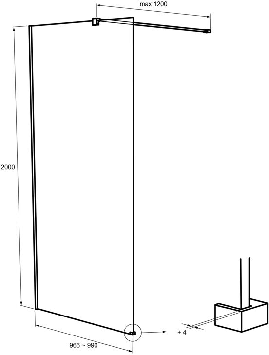 Balmani Modular inloopdouche 100 x 200 cm rookglas mat zwart profiel