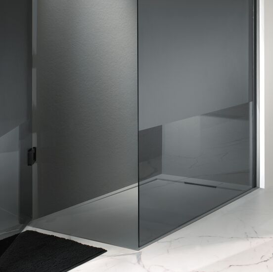 Balmani Indus douchebak 140 x 90 cm composietmarmer donkergrijs leisteenstructuur