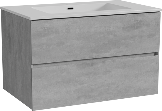 Storke Edge zwevend badmeubel 85 x 52 cm beton donkergrijs met Diva enkele wastafel in composietmarmer hoogglans wit