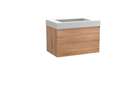 Balmani Mitra zwevend badkamermeubel 90 x 55 cm teak met Modus enkele wastafel in solid surface mat wit