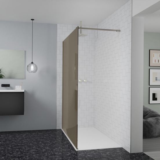 Balmani Modular douche à l'italienne: 160 x 200 cm, Verre bronze, Profil Brushed CoolMetal
