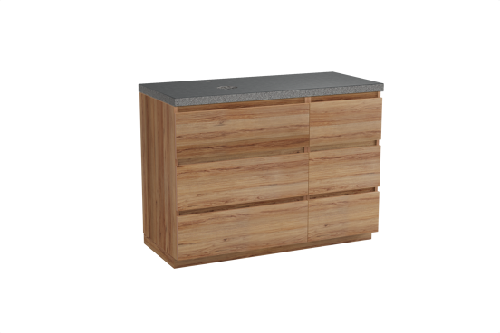 Balmani Lucida freistehendes Möbelstück Set: 120 x 55 cm, Teak, mit Rock Waschtisch links, Schwarzes Granit