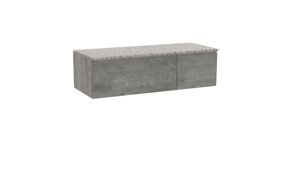 Storke Edge meuble salle de bains suspendu 130 x 52 cm béton gris foncé avec Tavola tablette simple ou double en blanc/noir mat terrazzo