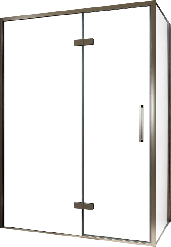 Balmani Senses Design douchehoek met linkse draaideur en vaste zijwand, 140 x 100 cm, Helder glas, Brushed GunMetal profielen, met coating