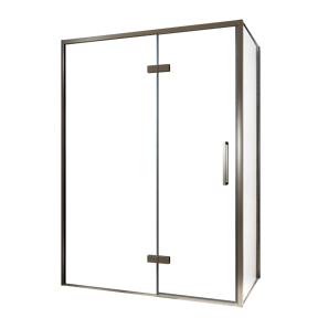 Balmani Senses Design douchehoek met linkse draaideur en vaste zijwand, 140 x 100 cm, Helder glas, Brushed GunMetal profielen