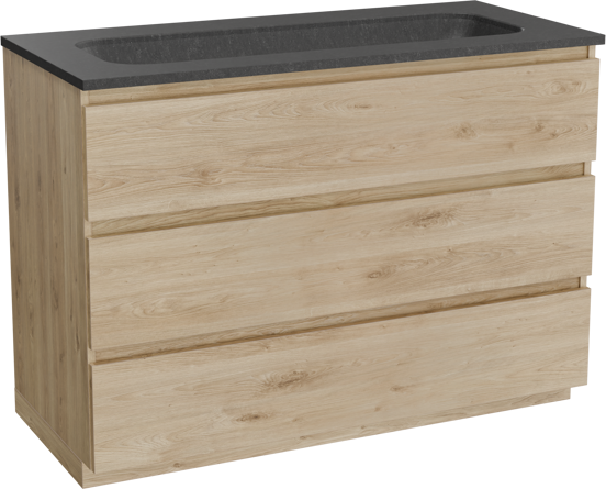 Balmani Lucida meuble salle de bains à poser 120 x 55 cm chêne brut avec Tablo Arcato lavabo simple pour 2 trous de robinet en granit noir