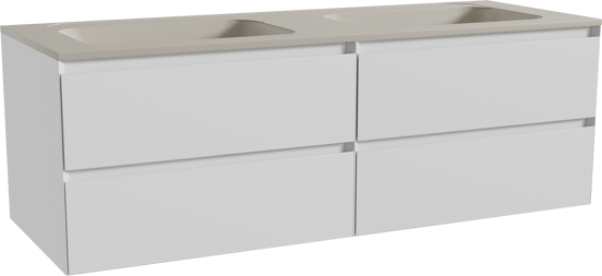 Balmani Mitra meuble salle de bains suspendu 150 x 55 cm blanc mat avec Tablo Strada double vasque en marbre composite soie grise