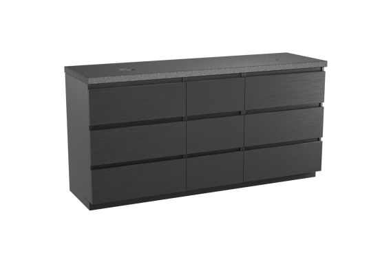 Balmani Lucida freistehendes Möbelstück Set: 180 x 55 cm, Schwarze Eiche, mit Rock Doppel Waschtischplatte, Schwarzes Granit