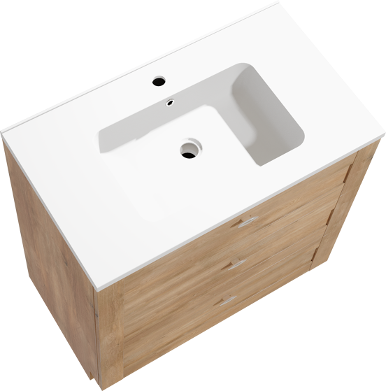 Linie Classo meuble salle de bains à poser 80 x 46 cm chêne naturel avec Vano plan simple en marbre composite blanc mat