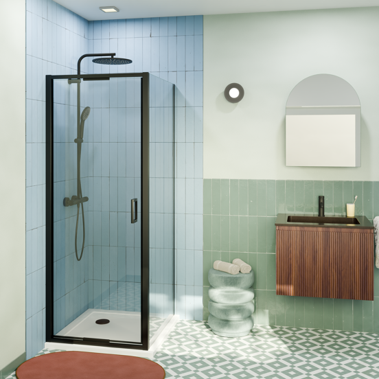 Luca Varess Vidor In douchecabine met draaideur en vaste zijwand 80 x 80 cm helder glas mat zwart profiel