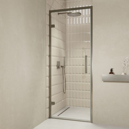 Balmani Senses Design douche draaideur links 90 cm x 210 cm Helder glas, Brushed GunMetal profielen, met coating