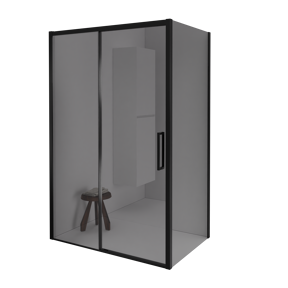 Balmani Senses Design douchehoek met linkse schuifdeur en vaste zijwand, 160 x 90 cm, Reflex spiegelglas, Mat zwart profielen