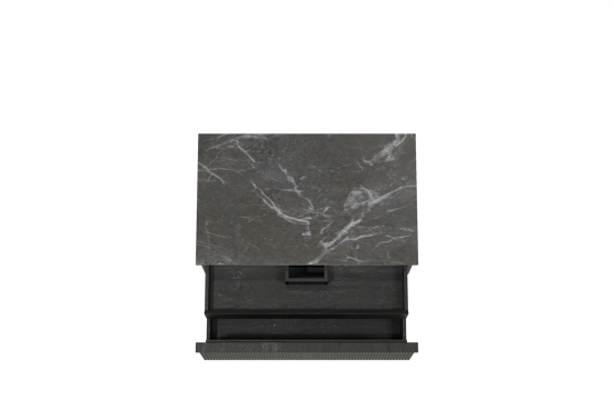 Balmani Forma zwevend badkamermeubel 90 x 55 cm zwarte eik met Stretto enkel tablet in marmer pietra grey, Verticale symmetrische rechte ribbel