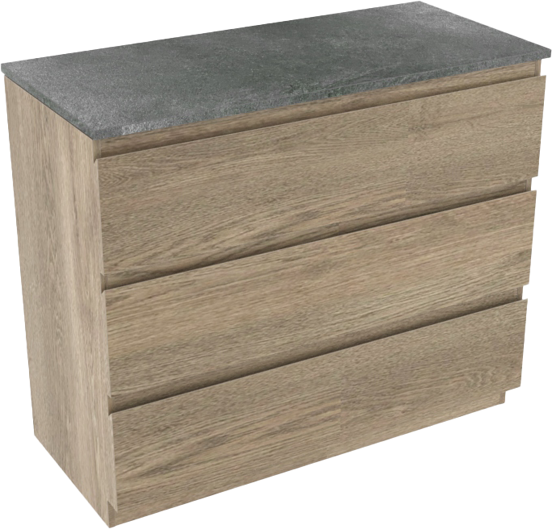 Linie Lado staand badmeubel 100 x 46 cm grijs eiken met Lado enkel of dubbel wastafelblad in melamine grijze leisteen