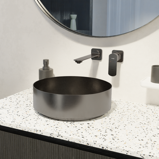 Balmani Accia Aufsatzwaschbecken: Brushed GunMetal, Edelstahl, rund, Ø 36 cm