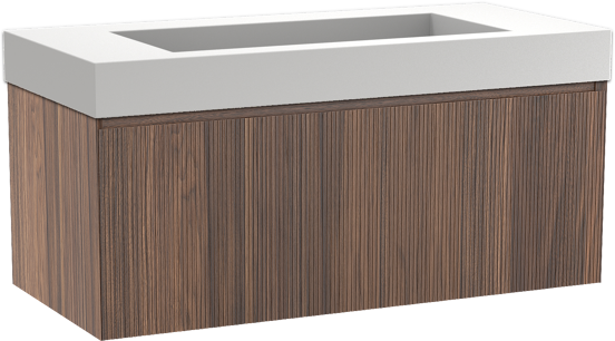 Balmani Fila hängendes Möbelstück Set: 120 x 55 cm, Nussbaum, mit Modus Einzelwaschtisch für 2 Armaturenlöcher, Solid Surface, Weiß matt, Vertikale symmetrische gerade Rippe