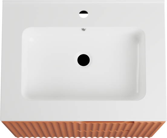 Linie Ribbo meuble salle de bains suspendu 60 x 46 cm cotto avec Vano plan simple en marbre composite blanc brillant, Nervure circulaire symétrique verticale