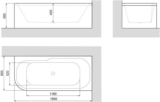 Linie Pietro 2 Personen Eckbadewanne, rechts, 180 x 80 cm, Acryl, weiß glänzend