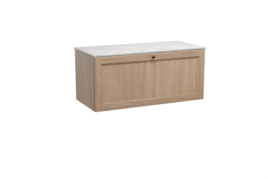 Balmani Lemon zwevend badkamermeubel 120 x 55 cm verweerde eik met Stretto enkel of dubbel tablet in marmer carrara