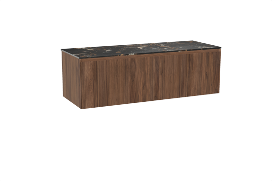 Balmani Fila meuble salle de bains suspendu 150 x 55 cm noyer avec Stretto tablette simple ou double en marbre portoro gold, Nervure droite symétrique verticale