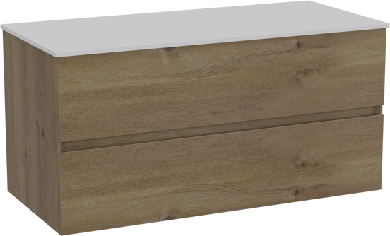 Storke Edge zwevend badmeubel 100 x 46 cm ruw eiken met Tavola enkel wastafelblad in solid surface mat wit