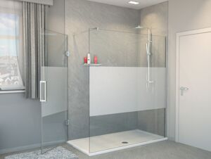 Balmani Modular inloopdouche met linkse deur 180 x 200 cm helder glas met matte strook glanzend chroom profiel