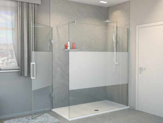 Balmani Modular inloopdouche met linkse deur 180 x 200 cm helder glas met matte strook glanzend chroom profiel