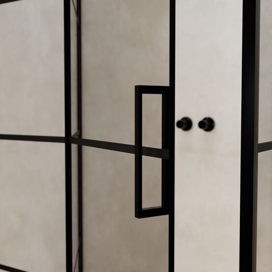 Balmani Senses Design douchehoek met linkse draaideur en vaste zijwand, 120 x 90 cm, Lined, Zwarte profielen, met coating