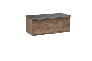 Balmani Forma zwevend badkamermeubel 120 x 55 cm amerikaanse notelaar met Rock enkel tablet in graniet zwart, Horizontale symmetrische rechte ribbel