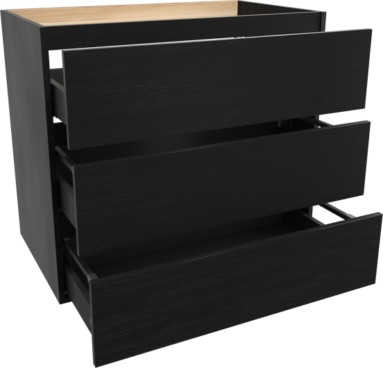 Balmani Lucida stehender Waschbeckenunterschrank: 90 x 55 cm, Eiche Schwarz, 3 Schubladen
