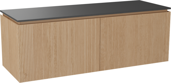 Balmani Eclips meuble salle de bains suspendu 150 x 55 cm Chêne naturelle avec Stretto tablette simple ou double en Granit noir, Nervure droite symétrique verticale