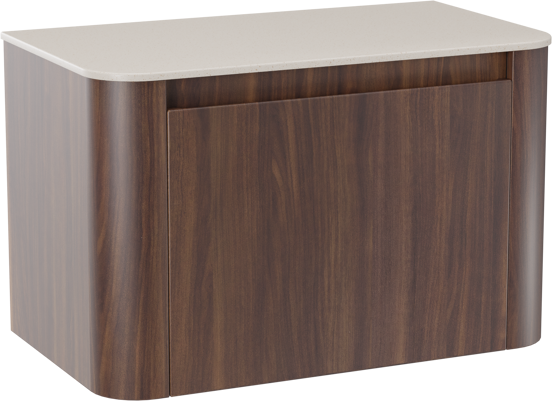 Storke Soft meuble salle de bains suspendu 80 x 46 cm noyer avec Tavola Soft tablette simple en Solid Surface beige granite