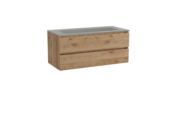 Balmani Lucida meuble salle de bains suspendu 120 x 55 cm chêne brut avec Tablo Strada lavabo simple pour 2 trous de robinet en marbre composite soie grise