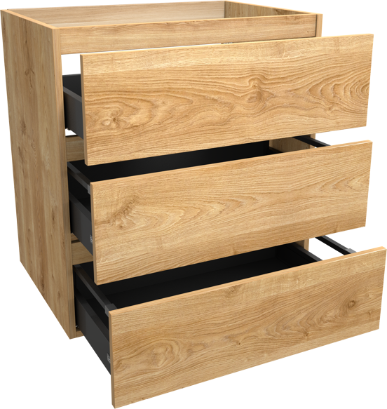 Balmani Lucida stehender Waschbeckenunterschrank: 75 x 55 cm, Eiche rustikal, 3 Schubladen