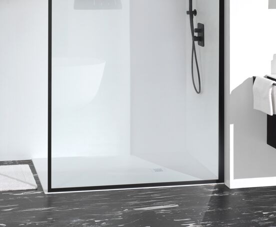 Balmani Vega douchebak 140 x 90 cm composietmarmer mat wit leisteenstructuur