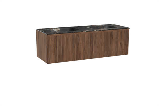 Balmani Fila meuble salle de bains suspendu 150 x 55 cm noyer avec Tablo Arcato double vasque en marbre portoro gold, Nervure droite symétrique verticale