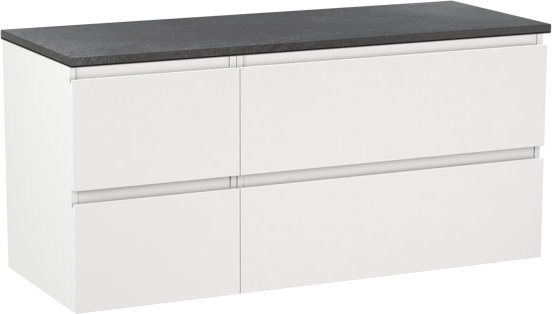 Linie Lado zwevend badmeubel 120 x 46 cm mat wit met Lado enkel of dubbel wastafelblad in melamine grijze leisteen