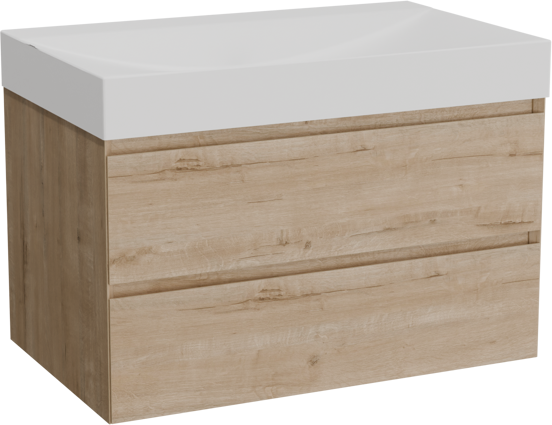 Balmani Mitra meuble salle de bains suspendu 90 x 55 cm chêne brut avec Wave plan simple en solid surface blanc mat