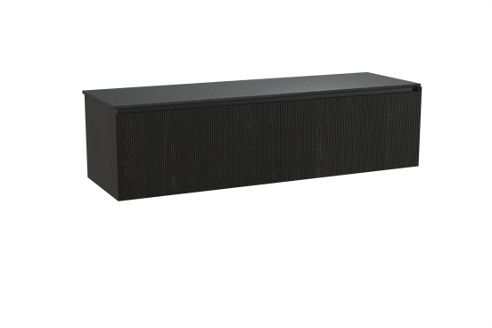 Balmani Fila hängendes Möbelstück Set: 180 x 55 cm, Schwarze Eiche, mit Stretto Einzel- oder Doppel Waschtischplatte, Granit, Schwarzes Granit, Vertikale symmetrische gerade Rippe